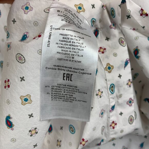 Etro Mens Shirt 42 Large White Paisley Print Button Up Long Sleeve Comfortetro - Picture 8 of 9